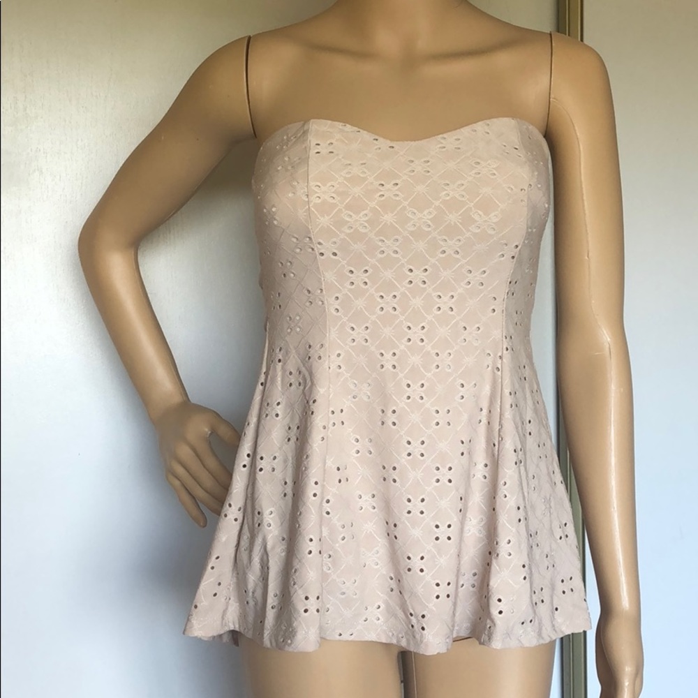 Beige peplum tube top